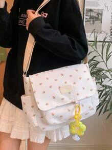 Fashionable & Cute Floral Pattern, Large Capacity, Lightweight, Shoulder Bag, Crossbody Bag, Multipurpose, Suitable For Shopping, Outings, And More - White - View 7