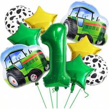 11pcs Farm Truck Green Number Balloon Set, Includes Green & Gold Star Balloons, 32-Inch Green Numbers 1, 2, 3, 4, 5, 6 Available, Suitable For Birthday Party Decoration - Green - View 9