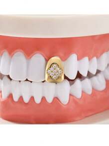 1 pièce Grillz de style hip hop élégant en bronze avec des pierres en zircone étincelantes, cadeau de fête d'Halloween ; Accessoire de vampire