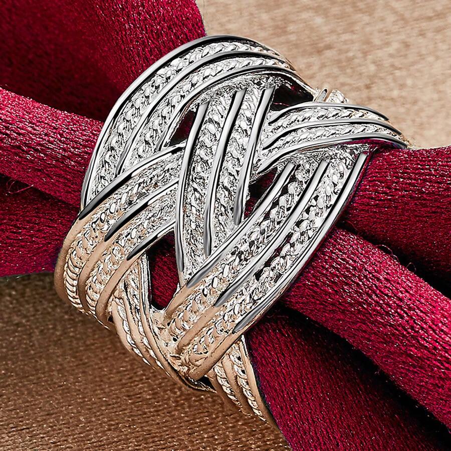 镀银十字编织开口戒指 女士婚礼订婚派对时尚饰品首饰