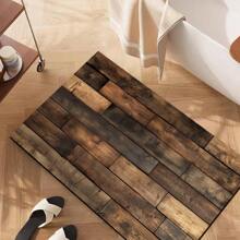1 pieza Alfombra de silicona con patrón de grano de madera retro antideslizante para cocina de barro, impresión 3D rectangular, apta para sala de estar, dormitorio, pasillo, baño, lavandería - Alfombra de poliéster para decoración del hogar interior y exterior - FUCFD130 - Ver 6