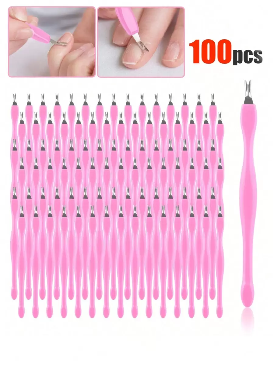 100 piezas Cortador de cutículas con forma de V, horquilla con forma de V para cutículas, eliminador de cutículas, herramienta de doble cabeza en forma de V para el cuidado de uñas y pies, herramienta de cuidado para el hogar y el salón de uñas. 90/80/70/60/50/40/30/20/10/1 pieza