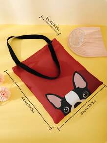 1 Stück süße Cartoon Boston Terrier Muster Leinwand Tragetasche, Damen Handtasche, lässige Shopper Tasche mit großer Kapazität, vielseitige Schultertasche, neu im Herbst/Winter Schultertasche mit großer Kapazität