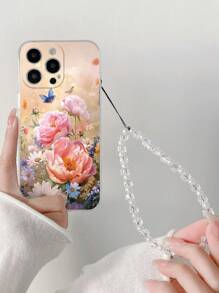 Ốp điện thoại hoa 1 chiếc, họa tiết hoa mẫu đơn tinh tế như sứ, dày dặn, chống sốc, được sơn vẽ tỉ mỉ, kèm vòng tay hạt cườm tự làm, phù hợp với các dòng Galaxy S25 16/16 Pro/16 Plus/16 Pro Max, 15 Pro Max, 13, phiên bản quốc tế, không phải phiên bản nội địa. - Nhiều màu - Xem 1