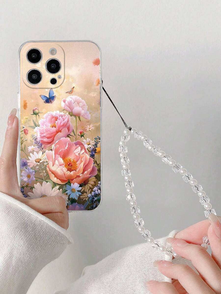 Ốp điện thoại hoa 1 chiếc, họa tiết hoa mẫu đơn tinh tế như sứ, dày dặn, chống sốc, được sơn vẽ tỉ mỉ, kèm vòng tay hạt cườm tự làm, phù hợp với các dòng Galaxy S25 16/16 Pro/16 Plus/16 Pro Max, 15 Pro Max, 13, phiên bản quốc tế, không phải phiên bản nội địa. - Nhiều màu - Xem 1