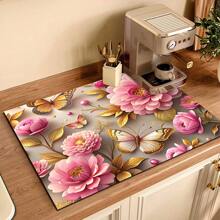 1pc Vintage Floral Pattern Absorbent Coaster, Suitable For Espresso Machines, Sinks, Faucets, Bathroom Cup Holders, Home Decor And Kitchen Accessories - FULSD284 - View 1