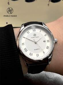 Pablo Raez 1件装男士休闲腕表，时尚商务腕表，不锈钢银色表壳，永不褪色，奢华原装，魅力十足。黑色柔软舒适的超细纤维皮革表带，手感极佳，罗马数字刻度，带日期显示，50米防水，顶级全新AAA级男士石英腕表。 - 銀色 - 查看 8