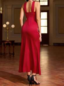 Women's Halter Backless Elegant Dress, Red, Christmas Party