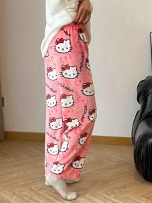 Sanrio Calça de Pijama de Flanela Confortável Hello Kitty Sanrio - Roupa de Dormir Rosa, Calça Casual para Casa, Calça de Flanela para Outono/Inverno, Adequada para Casais ou Amigos, Férias