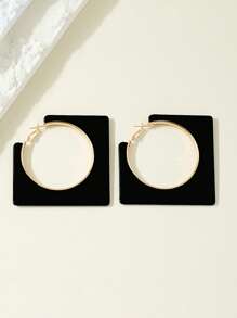 2pcs Square Hollow Black Earrings, Fashion Personalized Minimalist Resin Stud Earrings For Women