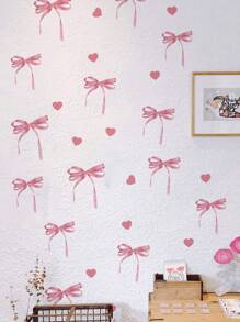 Pink & Blue Bow Wall Decals - PVC Self-Adhesive Removable Stickers With Hearts & Polka Dots For Nursery, Kids' Room, Bedroom, And Playroom Decor