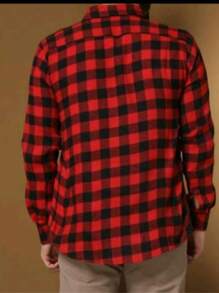 New Men's Plaid Flannel Long Sleeve Dress Shirt - Đỏ - Xem 3