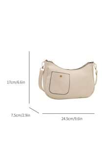 Commuting & Casual Shoulder Bag For Women, PU Leather Street Style Baguette Bag - White - View 3