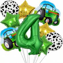 11pcs Farm Truck Green Number Balloon Set, Includes Green & Gold Star Balloons, 32-Inch Green Numbers 1, 2, 3, 4, 5, 6 Available, Suitable For Birthday Party Decoration - Green - View 12