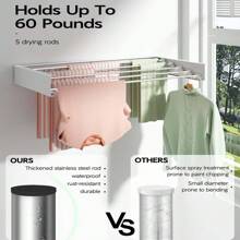 Wall Mounted Clothes Drying Rack Indoor, Retractable Towel Drying Rack, Space Saving, Invisible Drying Rack Clothing Collapsible For Hanging Clothes - 80CM - 查看 7
