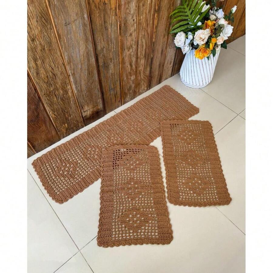 Rectangular Kitchen Rug And Runner Kit 3 Pieces Rhombus - Rust - View 1