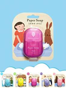 50片/盒 卡通日式简约一次性皂纸，旅行皂纸，迷你洗手纸皂，香皂片，浴室清洁用品