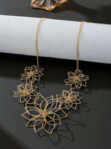 1 pieza Collar colgante con flor de doble capa exagerado en color dorado, joyería de verano