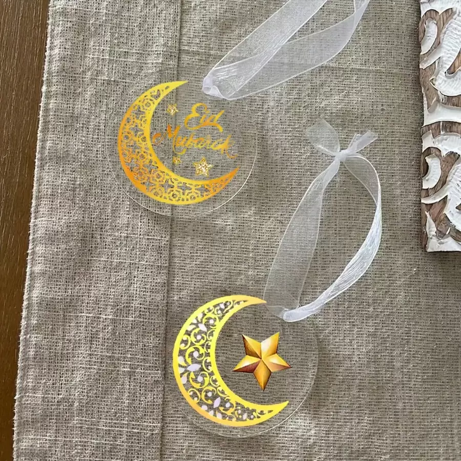 斋月新月亚克力吊坠 - 适合开斋节庆祝活动、家庭聚会和户外用餐装饰 - 金色 - 查看 1