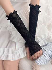 1PC Sexy Ribbon Bow Lace Long Arm Sleeves, Lolita Sunscreen Versatile Hot Girls Ballet Style, Party Cosplay Music Festival Outfit