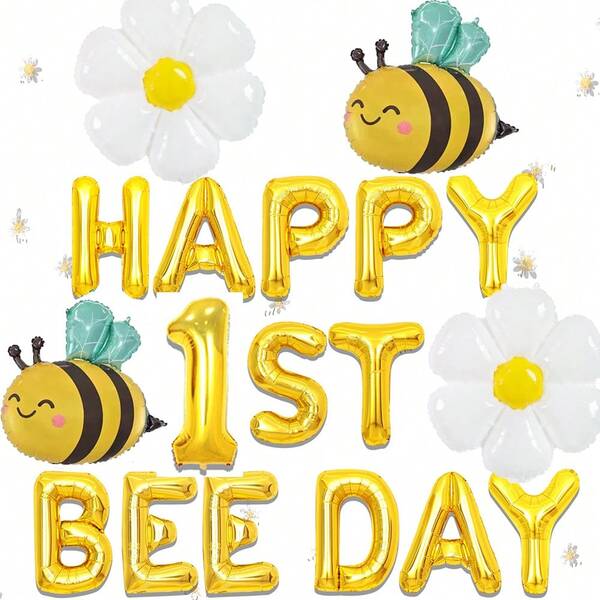 Happy Bee Day Balloons Numbers 1~9, Suitable For Bumble Bee Birthday Party Decorations