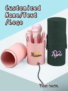 1PC Personalized Makeup Brush Case | Engraved Name Cosmetic Pouch With Mirror & Waterproof Lining (Gift Box + Dustproof Zipper) - Multicolor - View 3