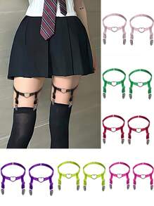 2 Pcs Adjustable Elastic Thigh Garter Belts Punk Gothic Heart Leg Garter With Metal Clip - Multicolor - View 1