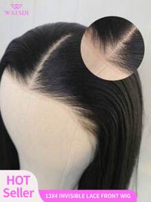 WALSDI 22 英寸黑色直蕾丝前假发 200 密度 13x4 高清蕾丝前假发戴上即走无胶预拔婴儿头发 200 密度透明骨直蕾丝前假发女士自然黑色 - 彩色 - 查看 2