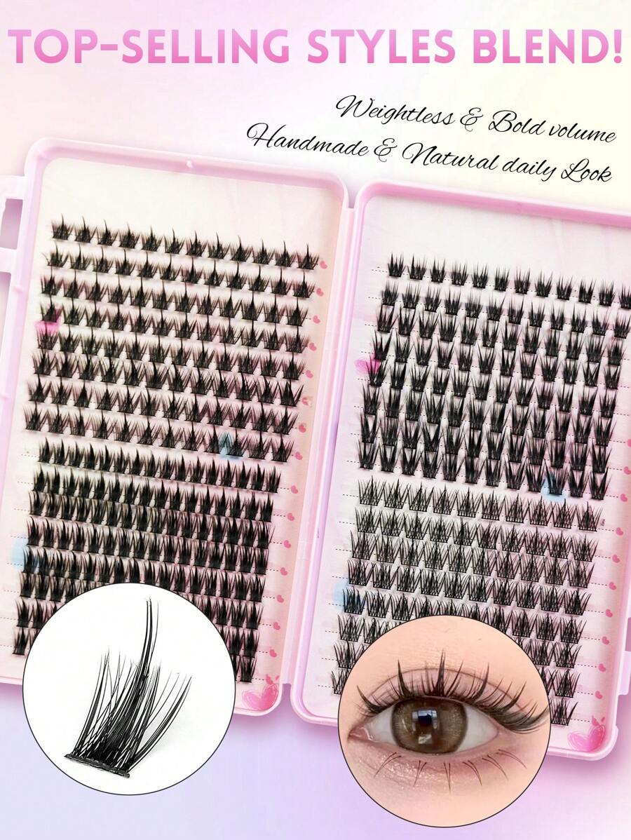 400PCS Large Capacity False Eyelash Extension Set Personal Fluffy Single Eyelash Cluster Multi Style Mixed Eyelash Cluster C Curly Curly Natural Thick Soft False Eyelash Wearing Enlarged Eyes Lifting Eyetail False Eyelash Natural Manga False Eyelash Reusable Eyelash Makeup Essential Eyelash - C - 查看 1