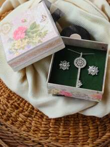 1pc Minimalist Peony Printed Jewelry Gift Box Organizer (Jewelry Not Included) - Multicolor - View 1