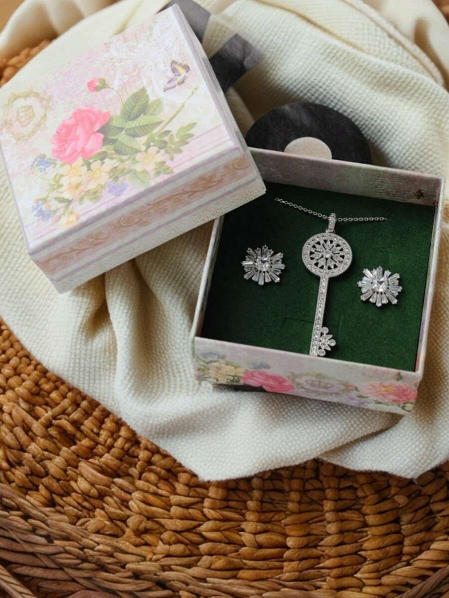 1pc Minimalist Peony Printed Jewelry Gift Box Organizer (Jewelry Not Included) - Multicolor - View 1