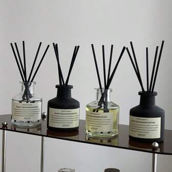 5pcs (1 Fragrance Oil Bottle + 4 Diffuser Rattan Reeds) Flameless Home Fragrance Set, Long-Lasting Scent, Suitable For Bedroom, Bathroom, Living Room, Aromatherapy, Room Freshener, Diffuser, Gift, Home Decor