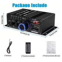 12v Amplificador De Potencia 800w Bluetooth Usb 2 Canales Color Negro - Negro - Ver 2