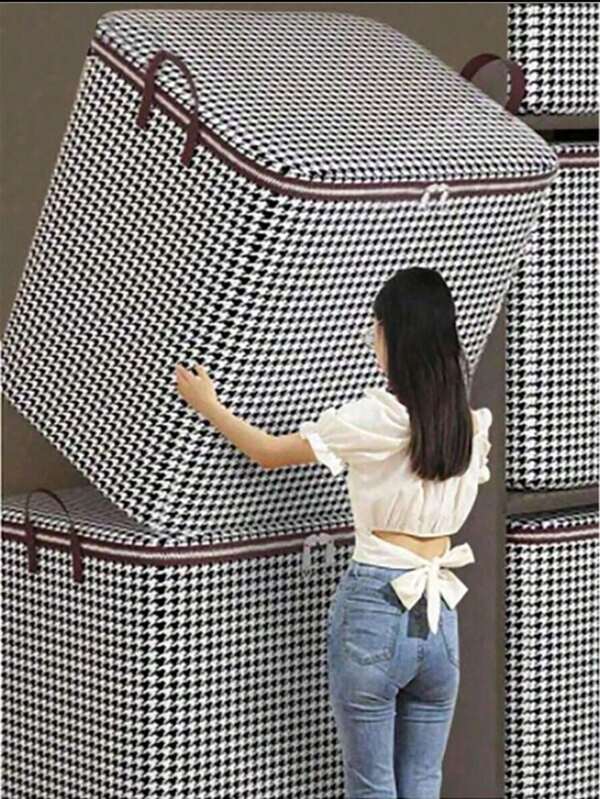 1 pieza Bolsa de almacenamiento plegable con patrón de pata de gallo, bolsa de almacenamiento de tela no tejida moderna para el armario del hogar