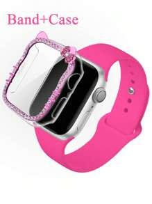 2pcs/Set Sports Silicone Strap, Shiny Diamond PC Electroplated Case With HD Hardened Tempered Glass Screen Protector