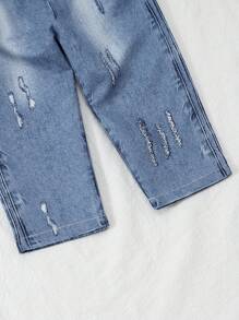 Baby Girls' Casual Denim Effect Pants, Spring/Summer - Blue - View 4