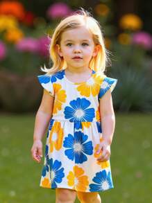 Vestido informal con estampado floral en toda la prenda, para niña, de verano - Multicolor - Ver 5