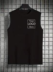 [Personalized Custom] Men's Black Sleeveless Shirt Customization Service, Support Customization Of Exclusive Slogan/Creative Pattern/Anime Game Character/Couples/Pet Photos/Selfie/Celebrity Sports Star And Other Summer Fashionable And Versatile Clothes Ornamental,Dawg Stylish,Fashion,Hipster,Contracted,Easy Costume,Modest Fashion,Minimal Chic,Casual Custom,Unique,Personalized Ideal Gifts For Him Family,Boyfriend,Friends,Children - Black - View 2