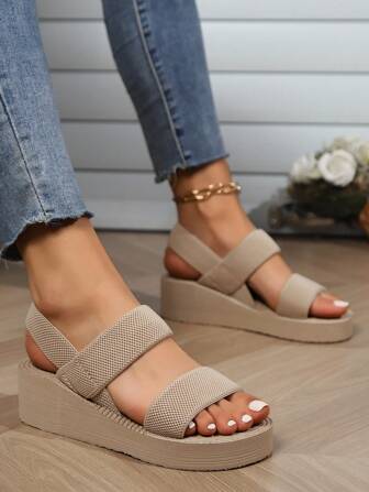 Women's Rope Woven Wedge Heels Sandals, Thick Sole Beach Style Platform Outdoor Slippers