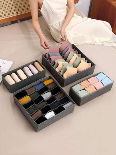 4pcs Foldable Non-Woven Fabric Storage Boxes, Clothing Storage Organizer Boxes, Portable For Storing Clothes, Pants, Underwear, Drawer Type Closet Organizer, Home Decoration, Bedroom Decor