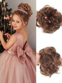 接发自然造型卷发凌乱发髻发箍儿童黑色 6 英寸合成发束年轻自然儿童假发日常假发 - 彩色 - 查看 14