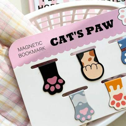 5 件可爱猫爪磁性书签书籍装饰、学校用品、返校