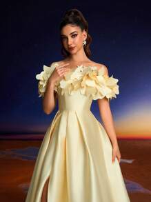 Anymoon Elegant 3D Hand Floral Formal Evening Dress, Suitable For Formal Dances, Parties And Events, Party Dress, Wedding Guest Dress, Gown