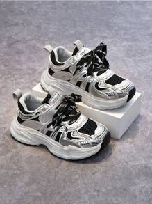 Nouvelles chaussures de sport décontractées pour enfants au printemps/automne, Baskets épaisses légères et , chaussures de sport rayées en maille antidérapantes pour garçons et filles