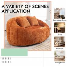 Chenille Lazy Sofa, 2 Seat Bean Bag Sofa Chair, Durable Soft Comfort Recliner, Lazy Loveseat Sofa Bed, Includes 2 Pillows, Indoor/Outdoor Use, No Assembly Required, Suitable For Living Room, Bedroom, Dormitory And Apartment(Orange) - 橘色 - 查看 4