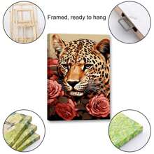 1 Piece Home Wall Decor Framed Canvas Rose Leopard Animals Pattern Canvas Wall Art Paintings For Living Room - Canvas Framed Print Wall Artworks Bedroom Decoration Office Wall Decor - Multicolor - View 2
