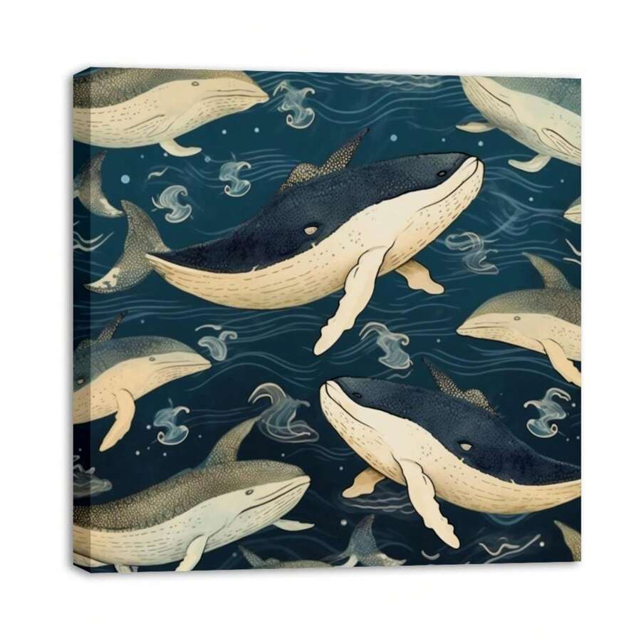 1 Piece Home Decor Wall Framed Canvas Whale Pattern Home Decor Framed Canvas Wall Art Paintings For Living Room - Canvas Framed Print Wall Artworks Bedroom Decoration Office Wall Decor - Multicolor - View 1