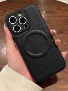 Luksusowe etui magnetyczne ze sztucznej skóry z ładowaniem bezprzewodowym kompatybilne z iPhone 16 15 14 13 12 Pro Max Plus Miękki silikonowy pokrowiec odporny na wstrząsy - Czarne - Zobacz 4