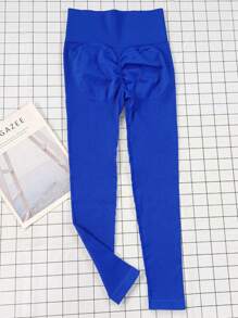 Women'S Seamless High-Elastic Sports Leggings, High-Waist Ribbed Booty Lifting Running Tight Workout Capri Pants Tights Spring - Royal Blue - View 5