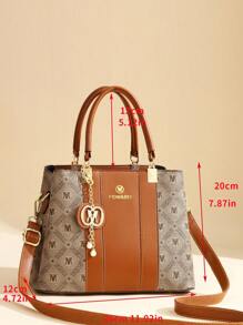 3 件套女士时尚手提包 - 带钱包的多功能休闲手提包，咖啡棕色，仿皮革，拉链开合，印花，带细绳设计 - 适合女士 - 适合日常使用、购物、约会 - 送给她的完美礼物 - 棕色 - 查看 5